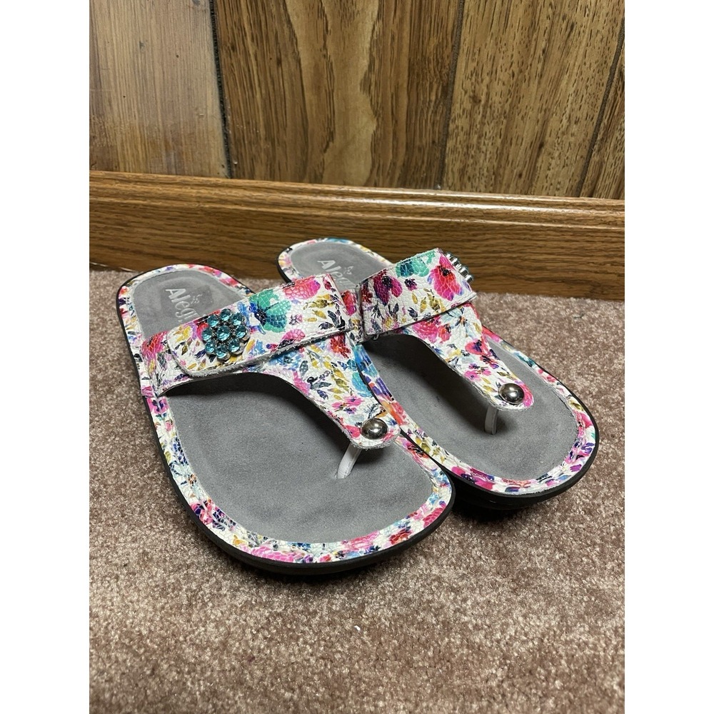 Alegria Floral Embellished Jewel‎ Thonged Comfort Sandals Size 37 (US 6.5-7)